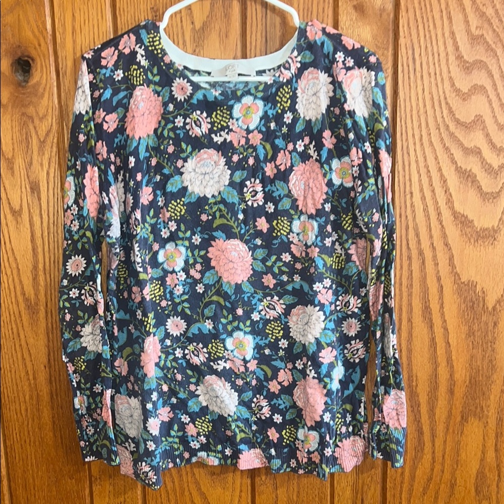 LOFT Floral Long Sleeve Top Sweater Crew Neck Plus Size 14
